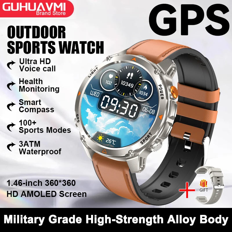 2025 New GPS Map Navigation Smart Watch Men Women Amoled Screen 3ATM Waterproof Sport SmartWatch Compass NFC BT Call Watches Men