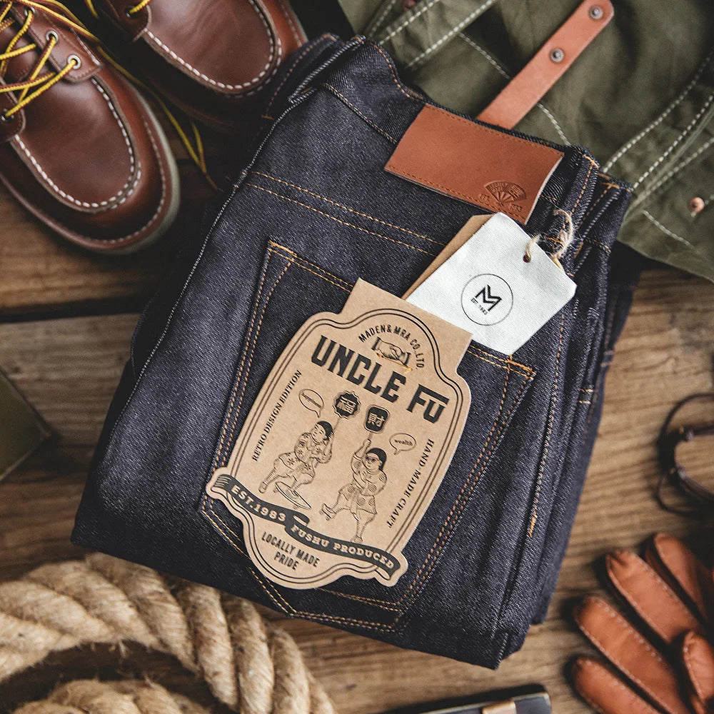 Maden Retro 11.6oz Cotton Selvedge Raw Denim Jeans Tapered Regular Fit Jeans with Zipper Fly High Quality Versatile Men's Pants