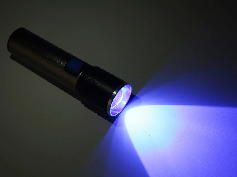 USB Rechargeable 365nm UV Flashlight Aluminum Portable Ultraviolet Light Torch Black Light Pet Urine Detector Black Flashlights