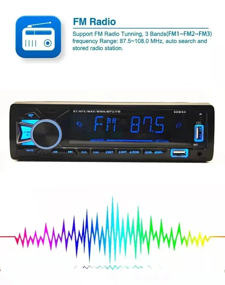 12V 1din Car MP3 Player Dual USB Bluetooth Stereo Radio Audio FM TF AUX IN Receiver in Dash Multimedia Player with remote