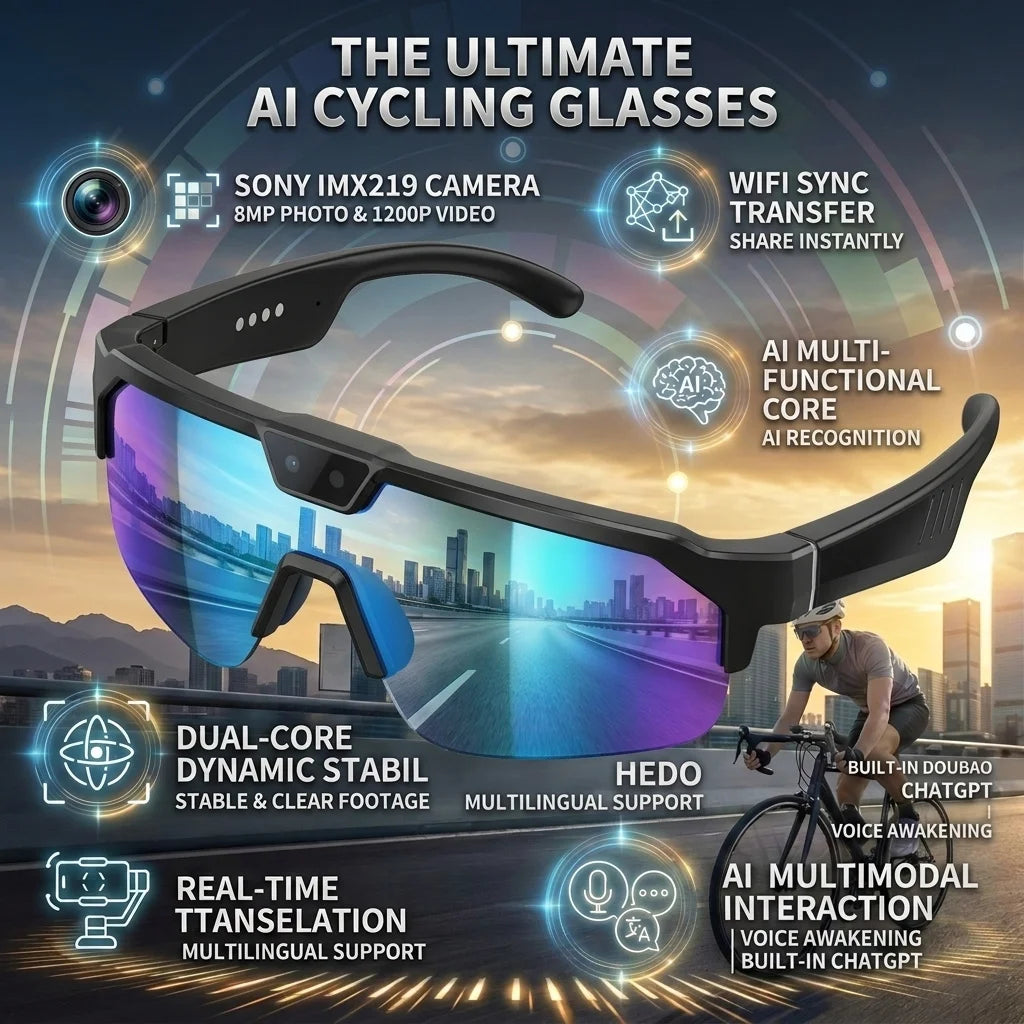 AI Smart Glasses 2026 New, 1200P HD Camera, 30MP Photo, Real Time Translation, Voice Control, Wireless 5.3 for Outdoor Vlog Use