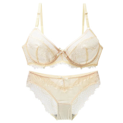 2022 New Sexy Lace Ultra Thin Thick Bra Panty Big Size Female Lingerie Set Women Underwear Brassieres 75-95BC Cup