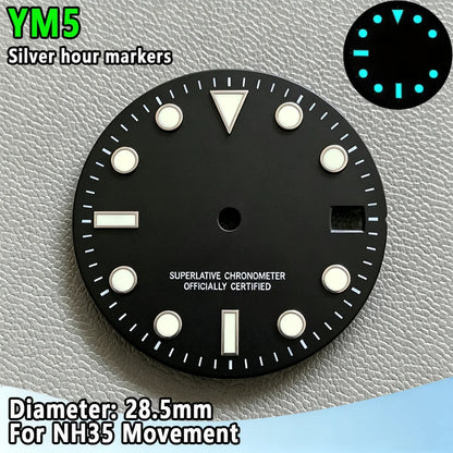 28.5mm NH35 Watch Dial Luminous Dials Single Calendar Dial Suitable For NH35 Movement Can Support DIY Dial Customization Logo
