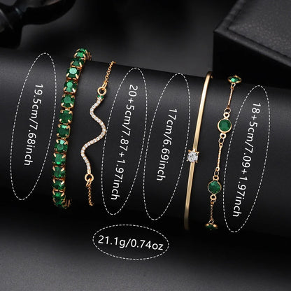 9 Pieces Green Watch for Women Set Fashionable Rectangular Dial Watch Quartz Bracelet Necklace Earrings Set Holiday Gift