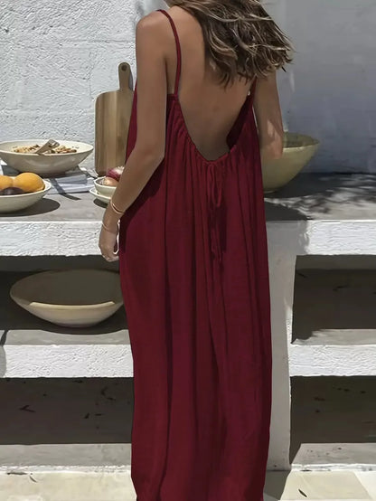 2026 Loose-Fit Spaghetti Strap Dress Women's Casual Homewear Summer Dress Solid-Color Vacation Cool Homewear