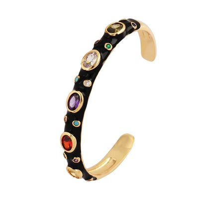 Fashionable Multicolor Gold Plated Gemstone Charm Bangle,Fine Colorful Enamel Open Adjustable Bracelet Jewelry Supply  Q35