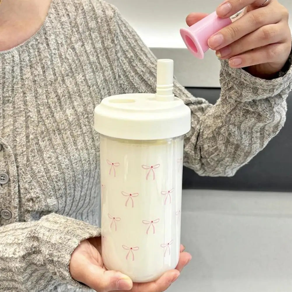 500/700Ml Pink Bow Water Cup With Straw Coffee Bubble Milk Tea Plastic Cup Large Capacity Students Water Bottle Straw Bottle