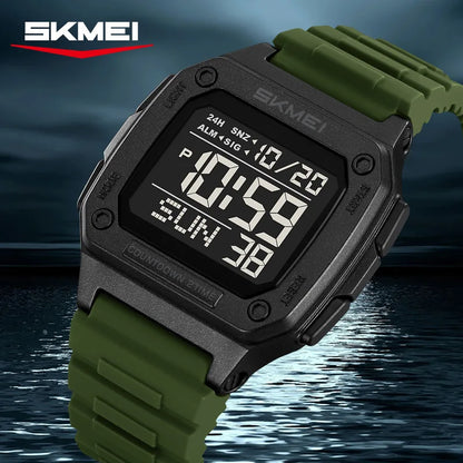 SKMEI 2456 Fashion Digital New Watch for Men Alarm Retro Sport Electronic Wristwatch LED Countdown Hand Clock Reloj Masculino