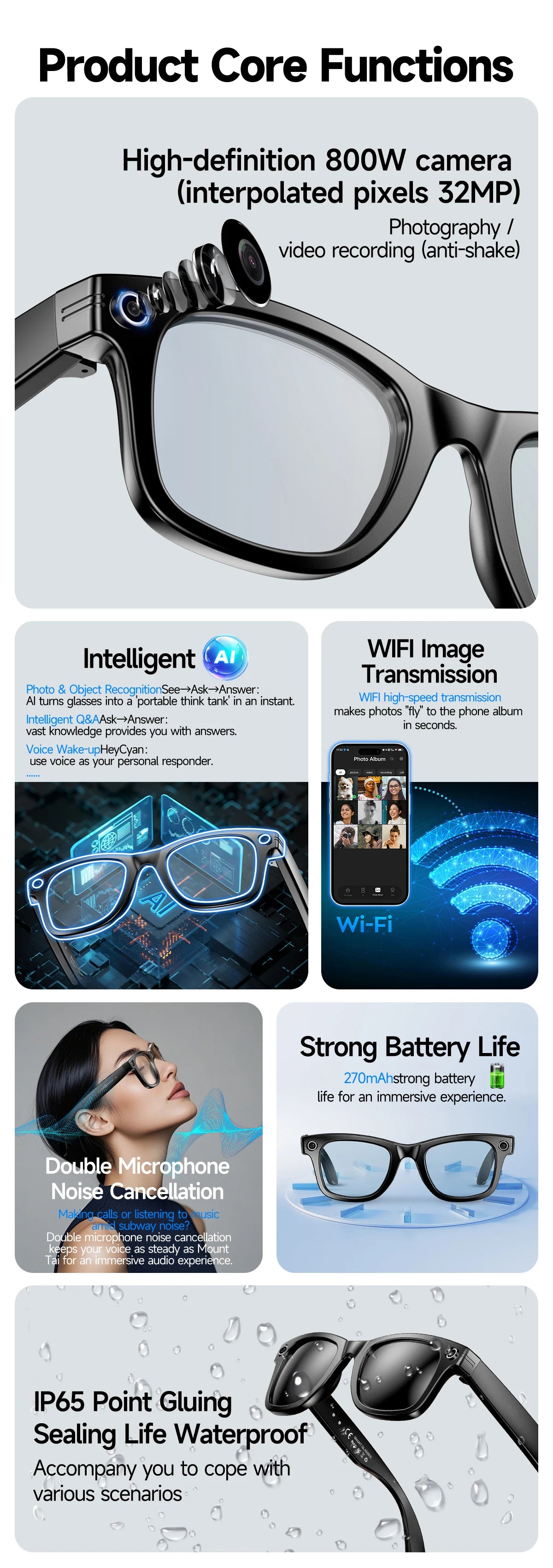 2026 New AI Smart Glasees With 800W Camera Video Recording AI Photo Recognition Bluetooth Call Translation Voice Sunglasses Man