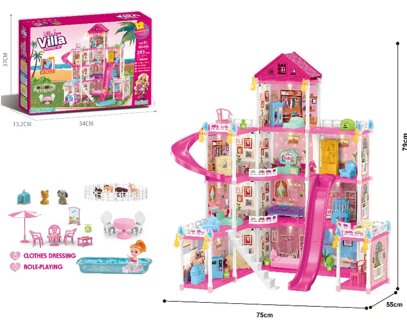 Girls Villa Castle Model Building Block Sets  DIY Bricks Toys  Doll house Villa Children Pretend Play Toys for Girls Gift