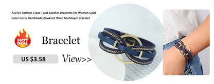 ALLYES Charm Triple Color Leather Bracelet for Women Bohemian Metal Beads Multilayer Thin Strip Wrap Bracelets Fashion Jewelry