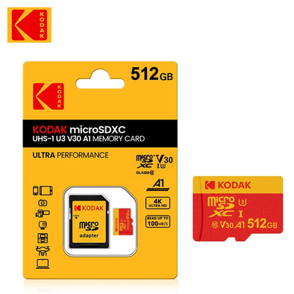Kodak Mircosd Card with Adapter U3 V30 Class 10 Micro sd Card Memory Card TF Card 32GB/64GB/128GB/256GB Supports 4K & Full HD