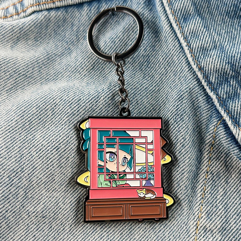 Chibi Maomao Sitting On The Windowsill Double Sided Enamel Keychain The Apothecary Diaries Key Ring Anime Fan Gift Pendant