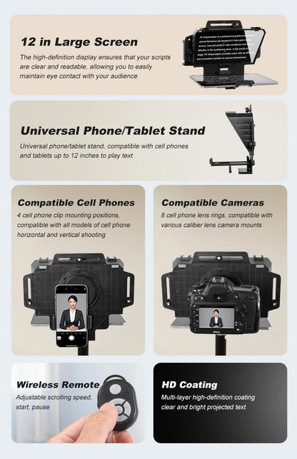 Soonpho F7 F8 Teleprompter for Tablet Laptop Smartphone Camera Bluetooth Portable Telepronter for Live Streaming Recording Video