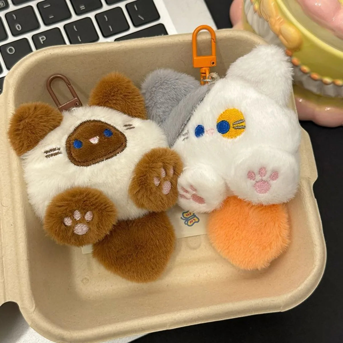 Cute Long Tail Cat Plush Keychain Cartoon Pendant with Lobster Clasp Soft Bag Charm Valentine Gift