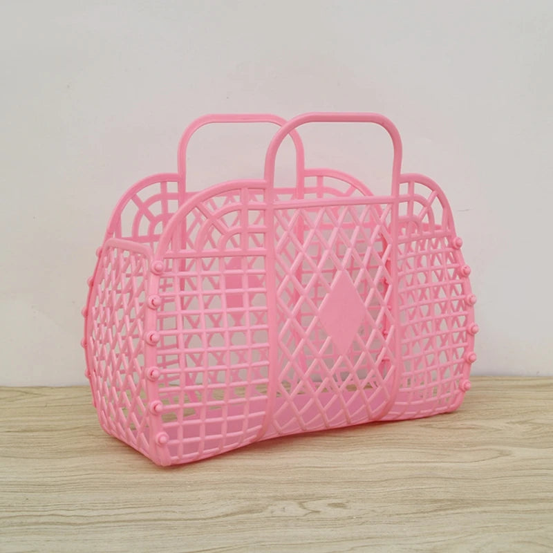 Summer Jelly Bag Portable Vegetable Basket Hollow Jelly Bag Girl Large Capacity Holiday Handbag Jelly Beach Tote Bags Organizer