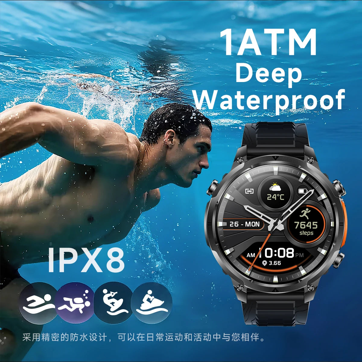 LIGE 2026 Nowy Męski Wojskowy Zegarek Smartwatch GPS Mapa Kompas Pamięć 4GB Bateria 1000mAh Wodoodporność 10ATM Rozmowy Bluetooth HD