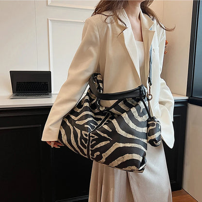 SHELKSBAG Designers Luxury Women Bags 2025 Fashion Zebra Stripes Handbag Large Capacity High Quality Chic Novelty Shoulder Bag