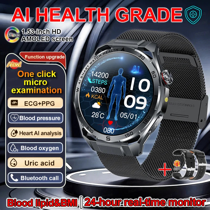 Smartwatch ECG High-End dla mężczyzn Ciśnienie krwi Lipidy Tlen we krwi Analiza ciała Kwas moczowy Monitor Zdrowia Smartwatch dla mężczyzn i kobiet