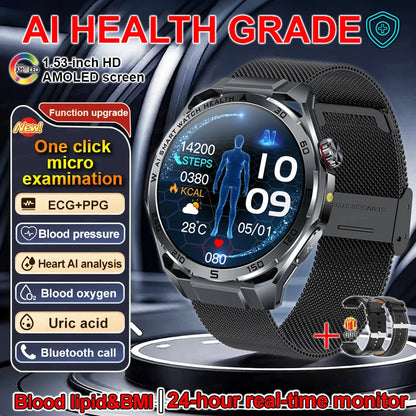 Smartwatch ECG High-End dla mężczyzn Ciśnienie krwi Lipidy Tlen we krwi Analiza ciała Kwas moczowy Monitor Zdrowia Smartwatch dla mężczyzn i kobiet