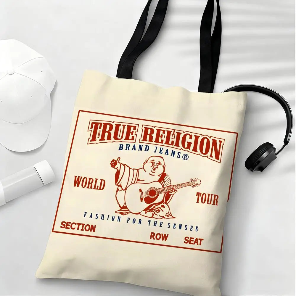 True Religion Storage Bags Lightweight Eco Friendly Fashionable Multi Purpose Large Capacity Canvas Shoulder Tote