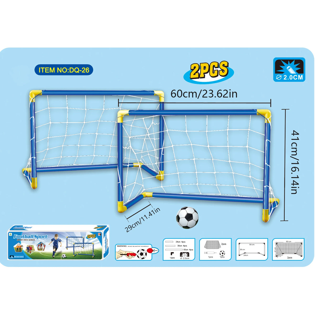2PCS Kids Soccer Goals Set with Ball, Portable Football Gates for Backyard Indoor Outdoor, Children Sports Training Toy.