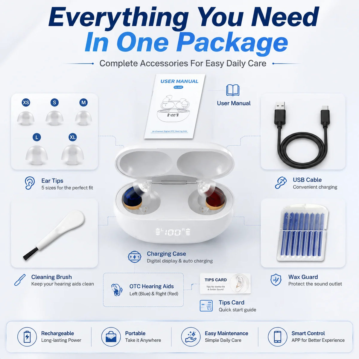 16 Channel Digital Hearing Aids APP Control Rechargeable Invisible Sound Amplifier Adjustable for Seniors Hearing Aids Audifonos