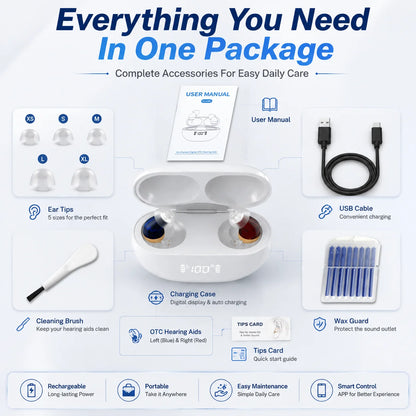 16 Channel Digital Hearing Aids APP Control Rechargeable Invisible Sound Amplifier Adjustable for Seniors Hearing Aids Audifonos