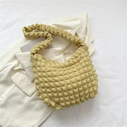 HOMEFISH Crossbody Bag With Pleated Design Embroidered Plaid Shoulder Bag Underarm Bags Simple Large Capacity Quilted Tote Bags