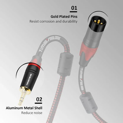 3.5mm To XLR Cable XLR To 3.5mm TRS Stereo Aux Cord Adapter Unbalaned Microphone Cable for Speaker Amplifier Camera Laptop IPad