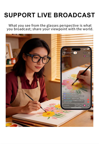 CY03 AI Smart Glasses with Camera 1600x1200 Video Recording Open-Ear Bluetooth 5.3 Headphones Real-time Translation Touch Contro