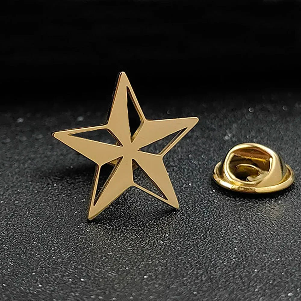 Classic Round Five-pointed Star Gold-plated Brooch, Men's Collar Lapel Pin Black, Suit Accessories, Gift for Husband