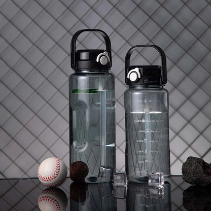 1.5/2Liter Sport Straw Water Bottle With Time Scale Plastic Summer Cold Juice Water Cup Large Capacity Portable Travel Bottles