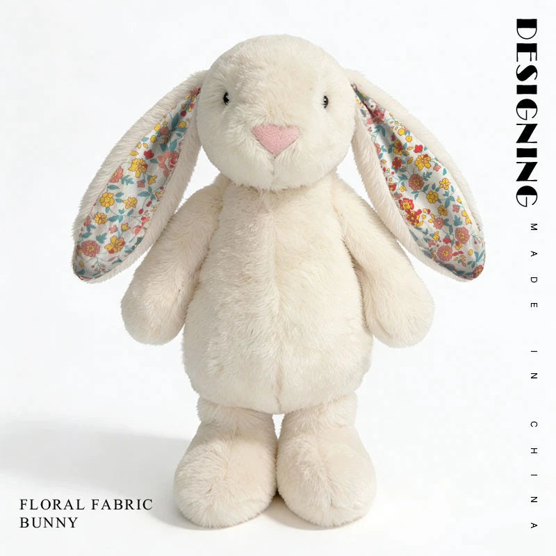 23cm Adorable Floral Bunny Plush Toy Huggable Soft Stuffed Rabbit Doll with Floral Ears Birthday Gift for Girl Plush Collectors