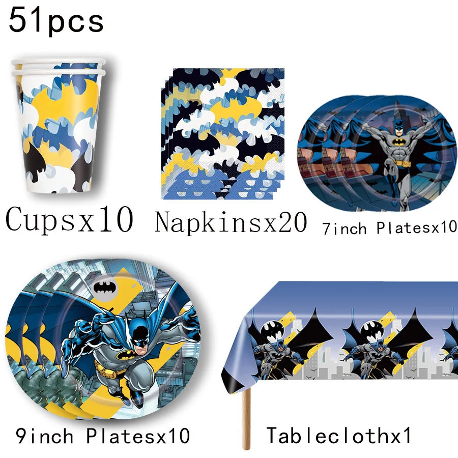Batman Birthday Party Decoration Disposable Tableware Tablecloth Plate Napkin Balloon Cake Topper Baby Shower Party Favors