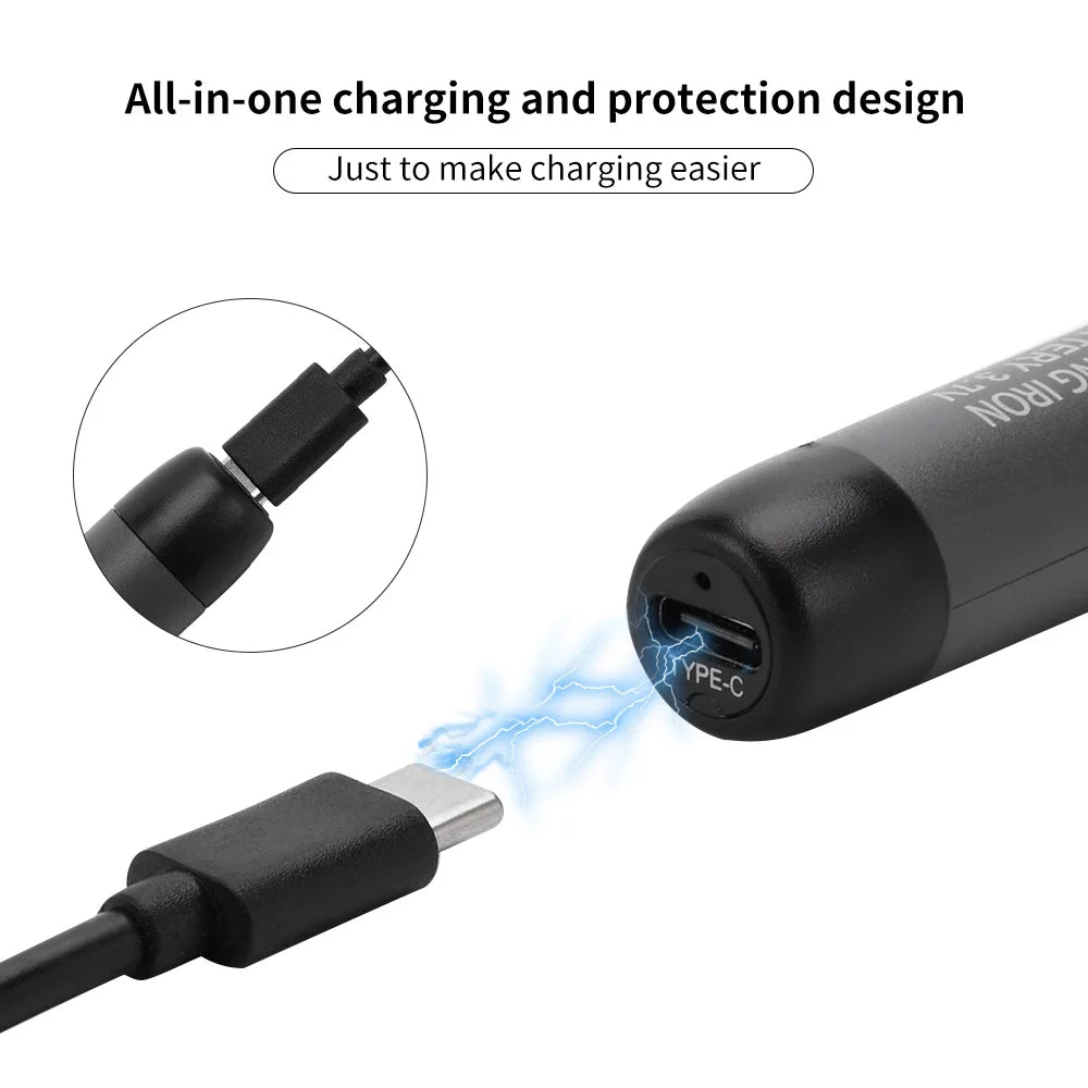 Wireless USB Soldering Iron Kit Replaceable C200S Tip 5-Gear 260-420℃ Auto Sleep Mode 1000mAh Type-C Rechargeable Welding Tool
