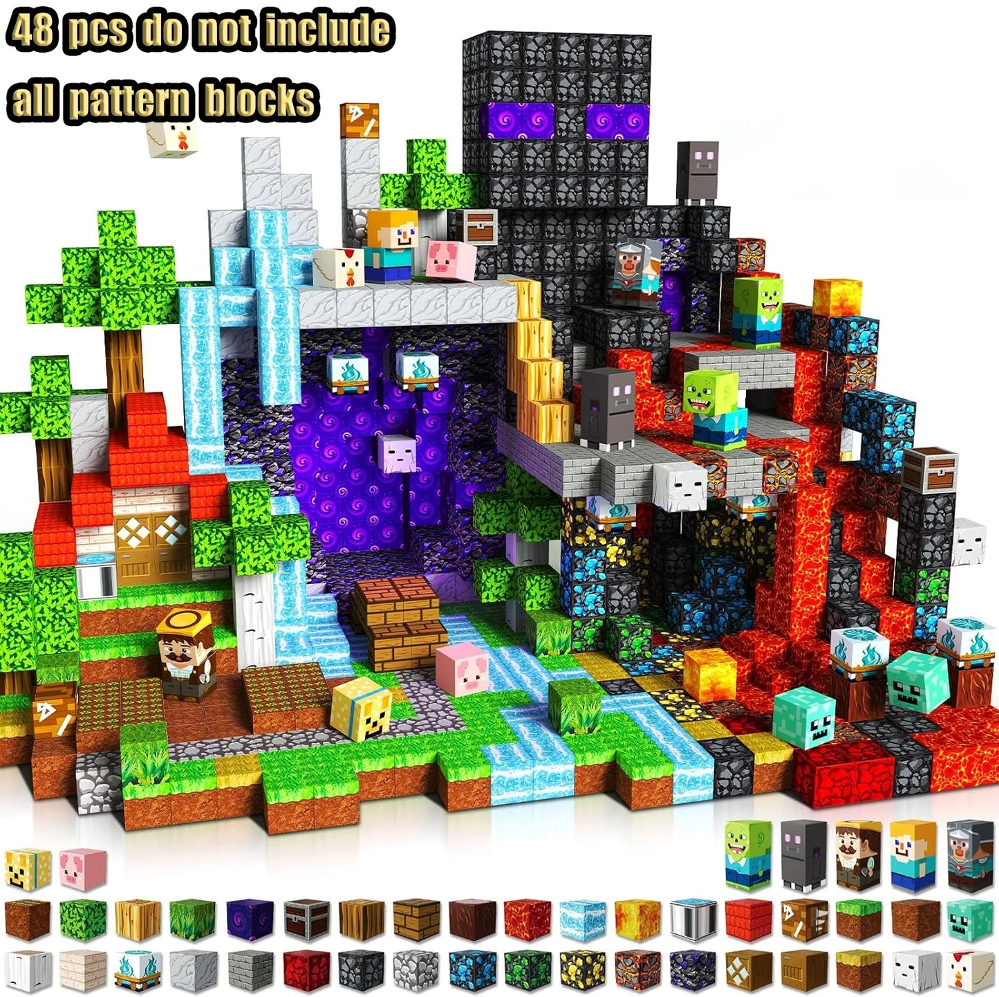 Magnetic Building Blocks Mine World Magnetic Forest Ender Lava  Construction Brick Cube STEM Toy Set Gift for Boy Girl Children