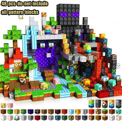 Magnetic Building Blocks Mine World Magnetic Forest Ender Lava  Construction Brick Cube STEM Toy Set Gift for Boy Girl Children