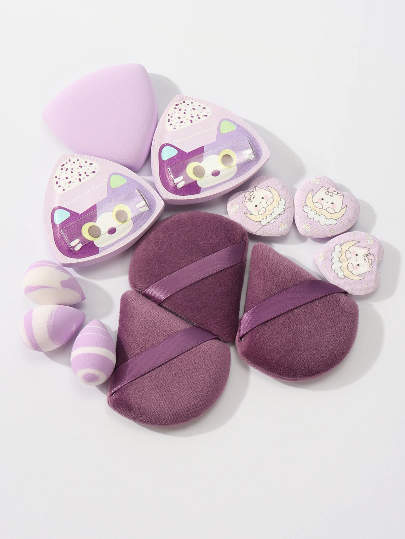 Rice Ball Cat 12-Piece Set, Expands When Exposed to Water, Dual-Use for Wet and Dry, Makeup Sponge Suitable for All Skin Types