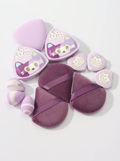 Rice Ball Cat 12-Piece Set, Expands When Exposed to Water, Dual-Use for Wet and Dry, Makeup Sponge Suitable for All Skin Types