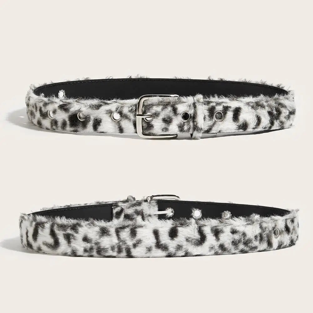 Retro Leopard Print Faux Fur Belt Y2k Pink Fur Belts Punk American Sexy Women's Waistband Winter Fluffy Waist Belt Accessories