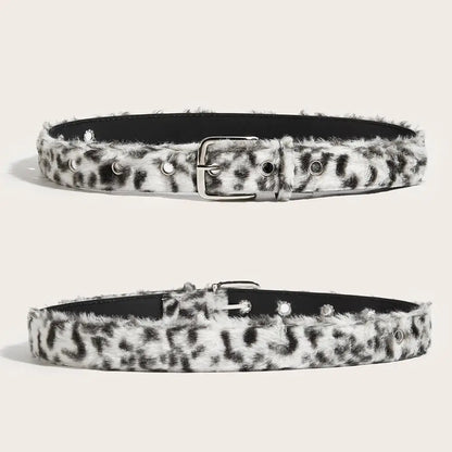 Retro Leopard Print Faux Fur Belt Y2k Pink Fur Belts Punk American Sexy Women's Waistband Winter Fluffy Waist Belt Accessories