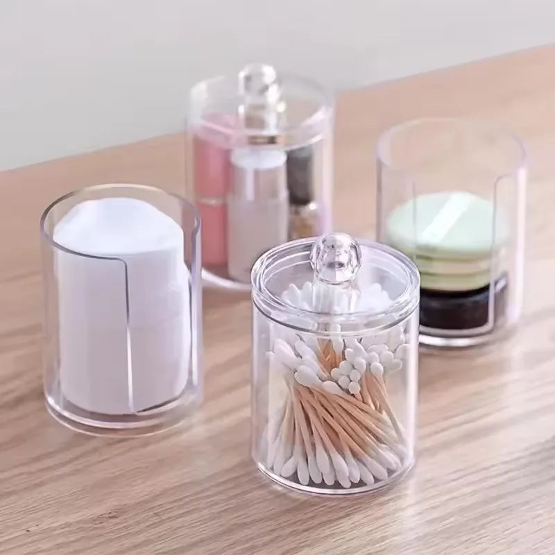 Small Clear Acrylic Qtip Holder Dispenser for Cotton Swabs Balls Pads Floss Picks - Vanity Makeup Storage Box Organizer