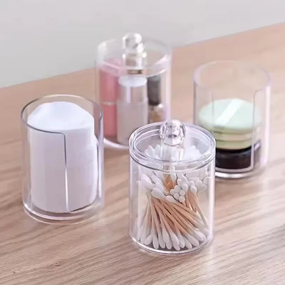 Small Clear Acrylic Qtip Holder Dispenser for Cotton Swabs Balls Pads Floss Picks - Vanity Makeup Storage Box Organizer