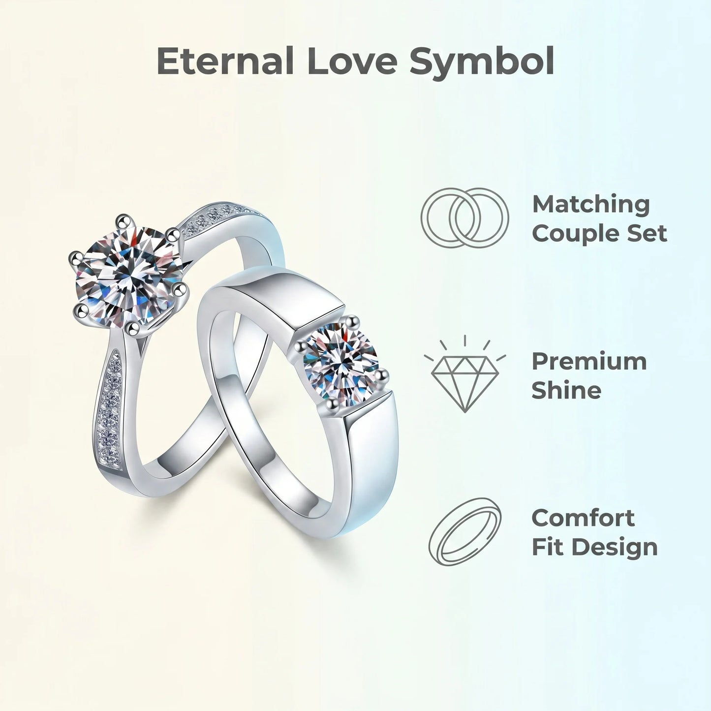 D VVS1 Moissanite 925 Sterling Silver Couple Ring for Women Man Wedding Jewelry Engagement Imitation Diamond Fashion Gifts Party