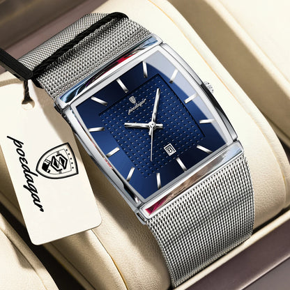 POEDAGAR Original Luxury Men's Wristwatch Stainless Steel Mesh Waterproof Luminous Date Man Watch Fashion Quartz Watches For Men