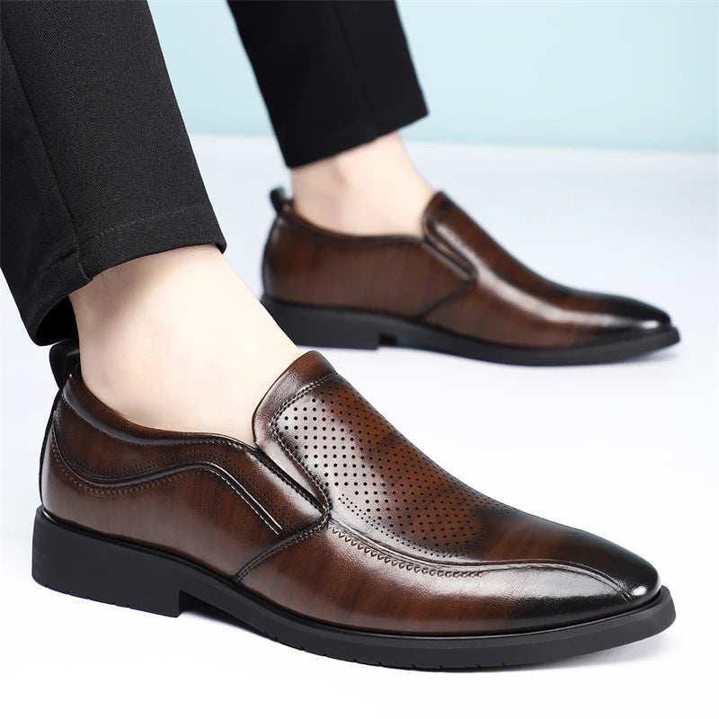Men's Summer Breathable Comfortable Loafers British Business Formal Derby Shoes Hollow out Design Leather Shoes for Men-SJ2501-1