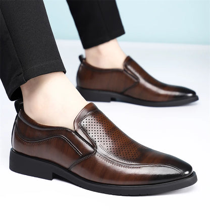 Men's Summer Breathable Comfortable Loafers British Business Formal Derby Shoes Hollow out Design Leather Shoes for Men-SJ2501-1