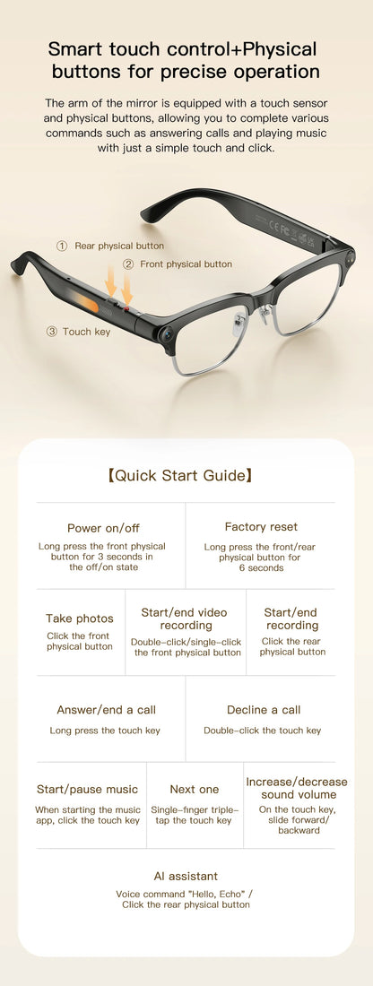 2026 New 8MP Ultra-Wide HD Camera Smart Glasses Video Record 4GB AI Photo Recognition BT Call Translation Voice Smart Glasses