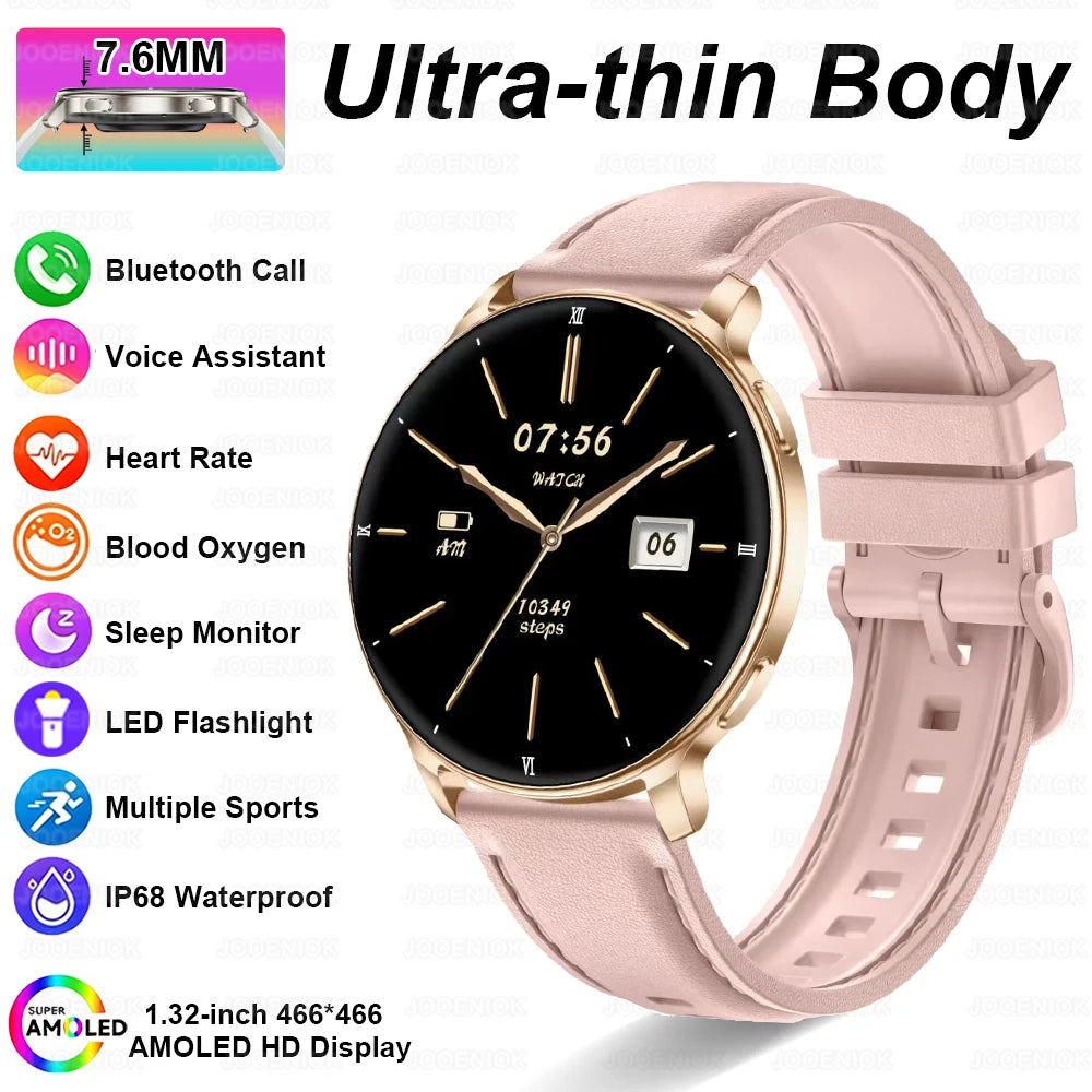 2026 New 7.6mm Ultra-Slim Smart Watch Women AMOLED HD Display LED Flashlight Always-On Time Display Fashion Ladies Smartwatches